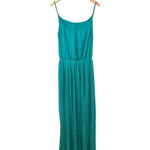 Bisou Bisou Women's Maxi Dress Pine Green Sleeveless Pleat Skirt Size 14